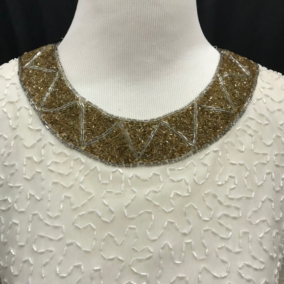 Stenay Size 8 Vintage Beaded Dress Ivory Gold - Picture 6 of 8